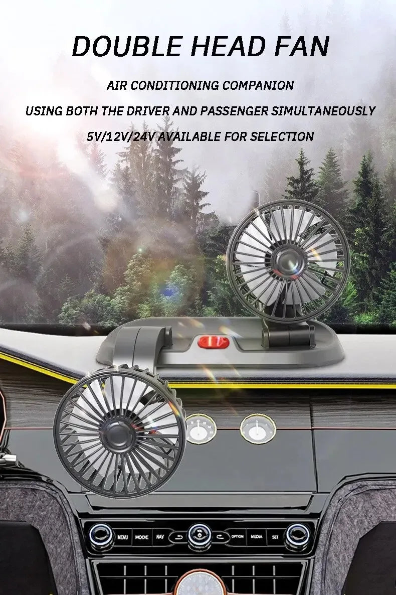 Ventilatore per auto EAFC 5V 12V a doppia testa con raffreddamento ad aria a 360° °   Mini ventilatore portatile USB regolabile per auto, accessori per auto a basso rumore