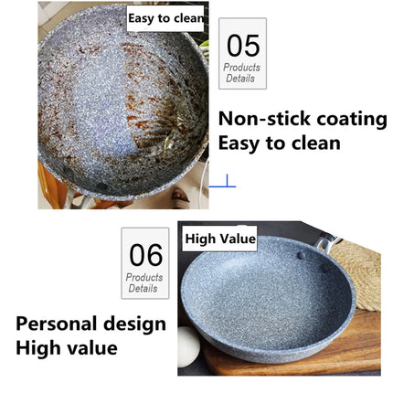Wok in Pietra Durevole, Padella Antiaderente, Pentola in Ceramica, Friggitrice a Induzione, Bistecca, Stufa a Gas, Pentole, Utensile da Cucina