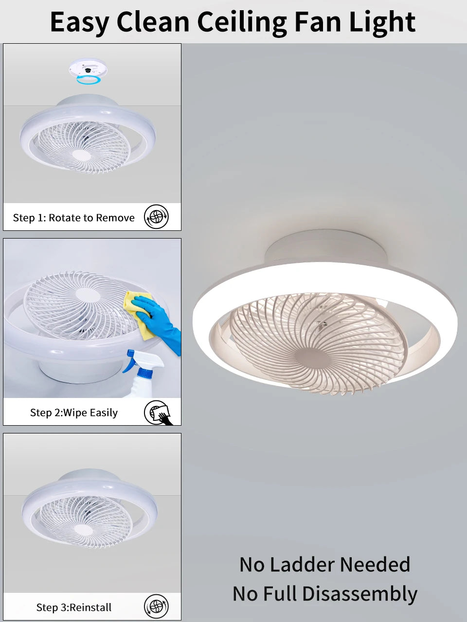 Ventilatore da Soffitto Intelligente con Luci a 360° °   Lampada Ventilatore Moderna Girevole con Controllo Remoto APP, Dimmerabile, 6 Velocità del Vento, Flusso d'Aria Reversibile per Interni