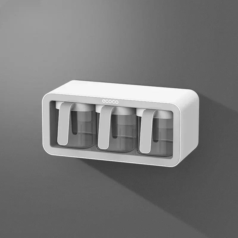 Scaffale per spezie da 3 bottiglie Montaggio a parete Scaffale per cucina Scatola per condimenti Contenitore per sale e zucchero Organizzatore Barattolo Porta spezie Portaoggetti da cucina