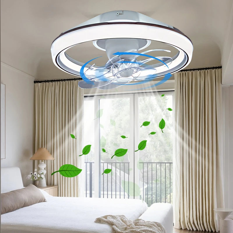 Ventilatore da soffitto a LED intelligente con altoparlante 360 °   Lampadario rotante moderno RGB con telecomando APP, lampadario a 6 velocità per interni domestici