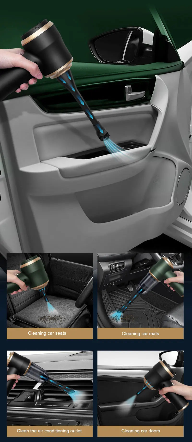 Hochleistungs-Autostaubsauger, starke Saug- und Blasfunktion 2-in-1, tragbar für Auto-/Heimreinigung, Staubentfernung von Sitzen/Fußmatten/Kofferraum
