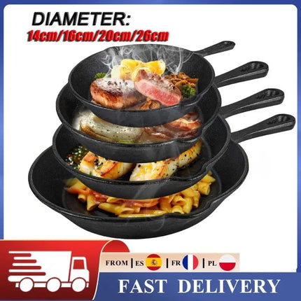 Set di 4 padelle in ghisa 14/16/20/26 cm senza rivestimento, compatibili con tutte le fonti di calore per barbecue, frittura, grigliate, brasatura e arrosto