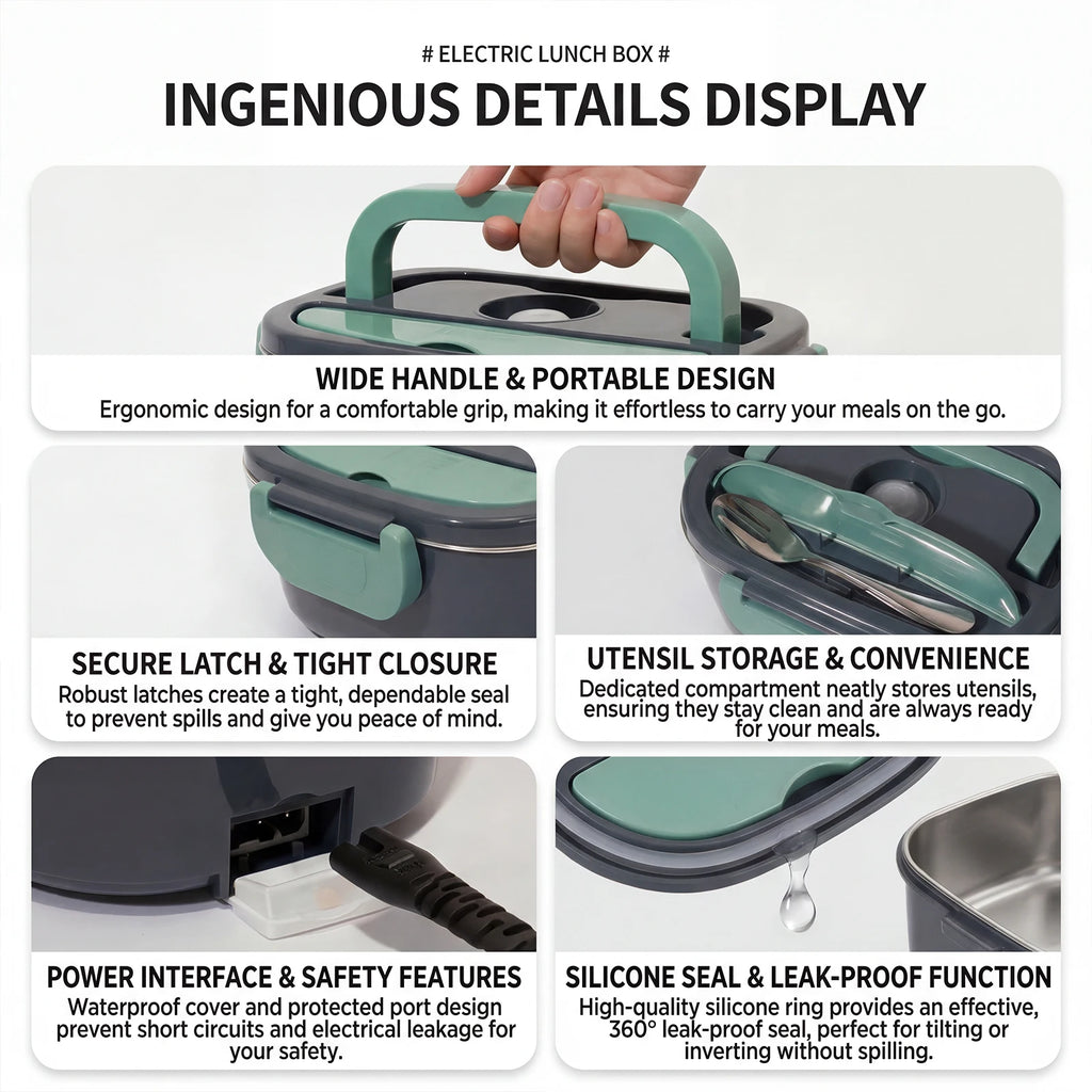 Podofo Scaldavivande Elettrico Portatile 1.5L 60W, Doppia Alimentazione per Casa, Auto, Ufficio, Pendolari, Conducenti, Camionisti