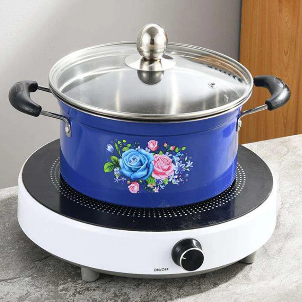 Set di Pentole da 6 Pezzi con Coperchi in Vetro, Motivo Floreale Classico, Set di Pentole Antiaderenti per Zuppe e Stufati, Compatibile con Fornelli a Induzione e Gas