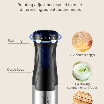 Four-in-one immersion blender, stainless steel immersion blender, turbine rotation system suitable for meat, vegetables, etc.