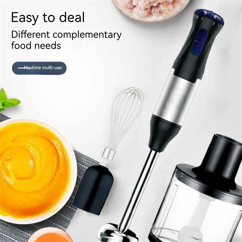 Edelstahl 4-in-1 Stabmixer Set, Handmixer, Gemüseschneider und Fleischwolf, Smoothie Maker