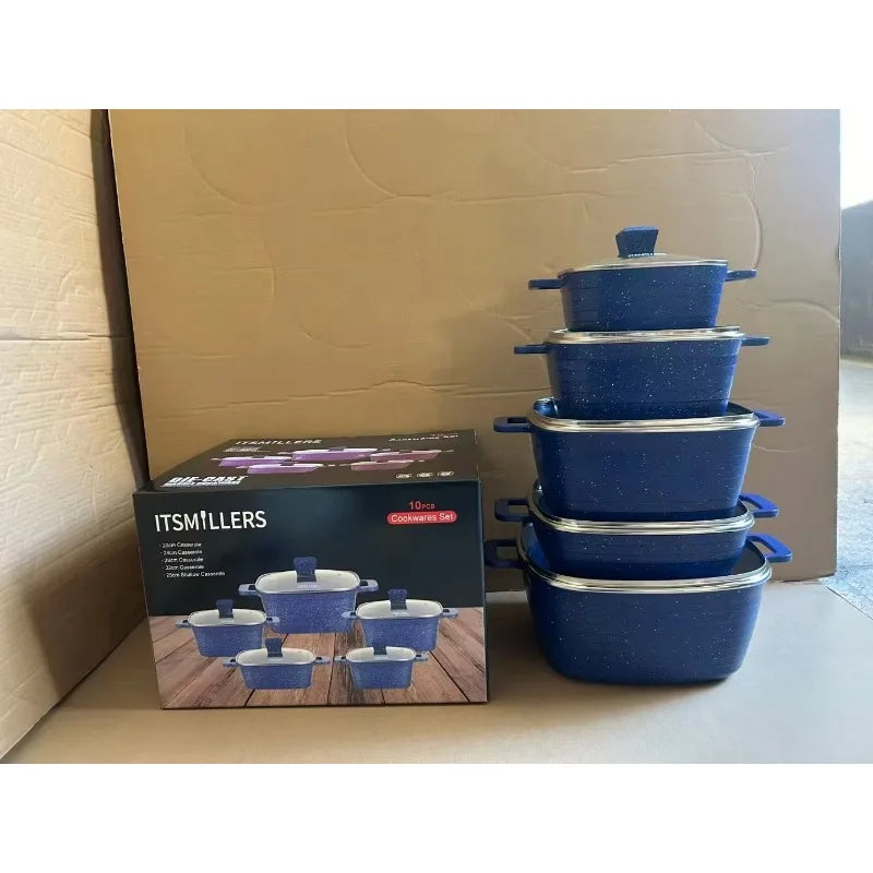 Set di Pentole Antiaderenti in Granito dal Design Moderno, 10 Pezzi, Vendita Diretta dalla Fabbrica, Pronto per la Spedizione