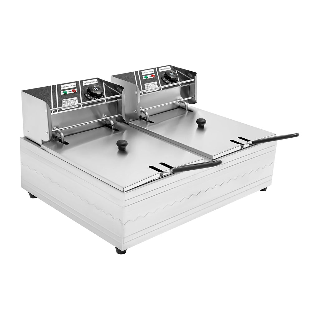 Friggitrice Elettrica a Doppia Vasca Bymaocar EF-82 2.5KW+2.5KW 30L Acciaio Inox 410