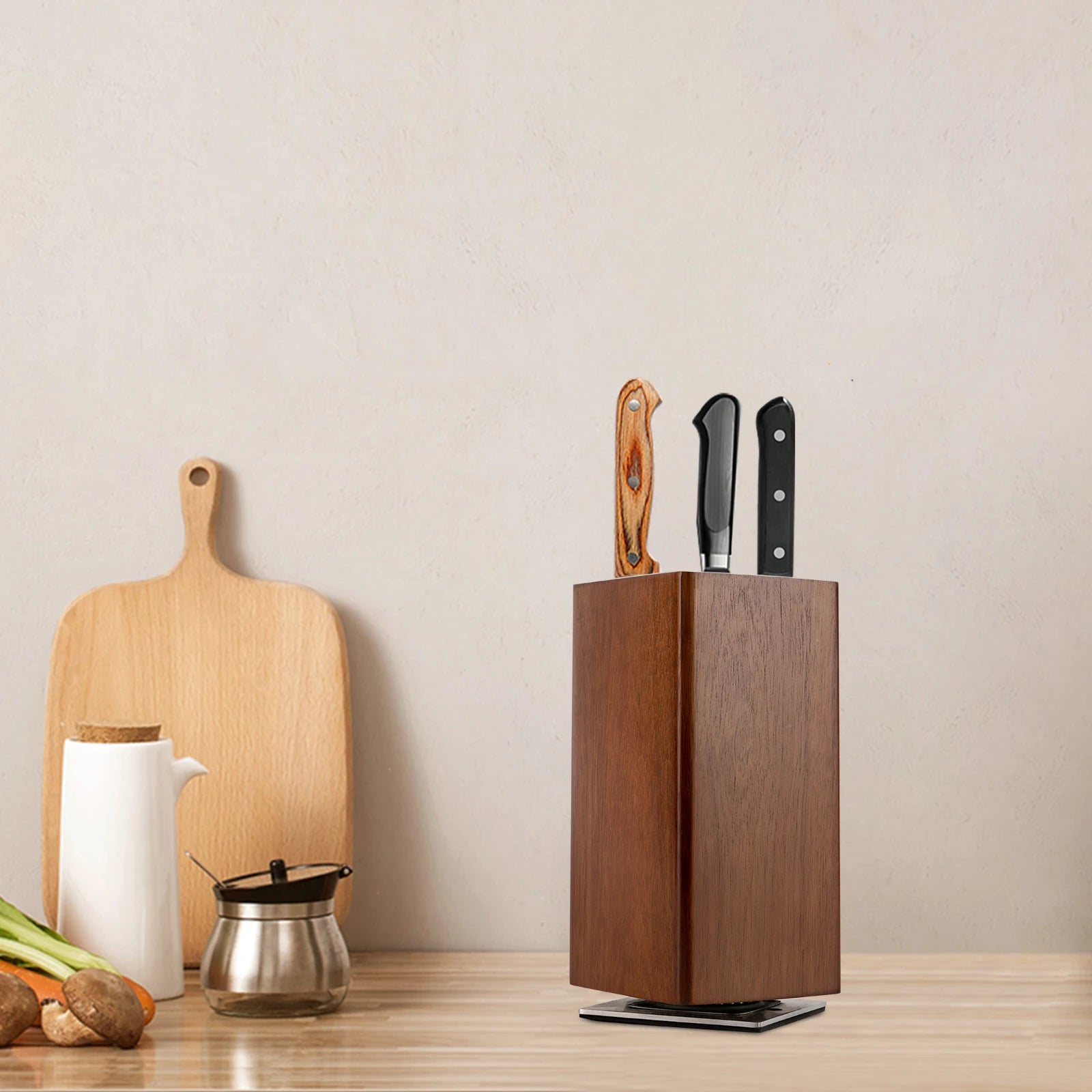Magnetischer Messerblock, universelle Messeraufbewahrung aus Holz, 360° drehbarer, multifunktionaler Messerhalter für Küchentheke, Restaurant, Hotel