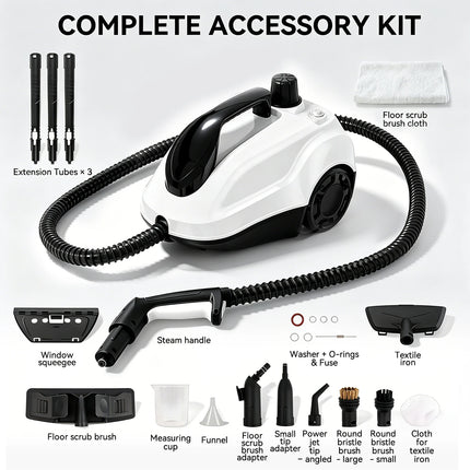 Podofo Pulitore a Vapore 2000W, 5 Bar Alta Pressione, Portatile con Caldaia da 2.0L, Tubi di Prolunga, Impugnatura a Vapore, Spazzola per Pavimenti, Pulitore Elettrico a Vapore Senza Prodotti Chimici per Piastrelle, Fughe, Fi