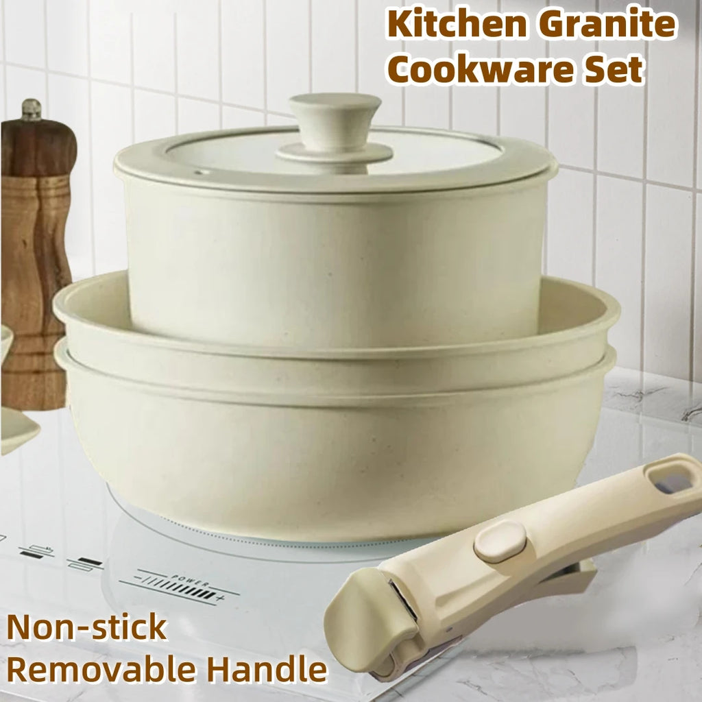 Set di pentole in granito antiaderenti da 5 pezzi con manico rimovibile Set di pentole da cucina per esterni Kit fornello da campeggio per camper a induzione con coperchio