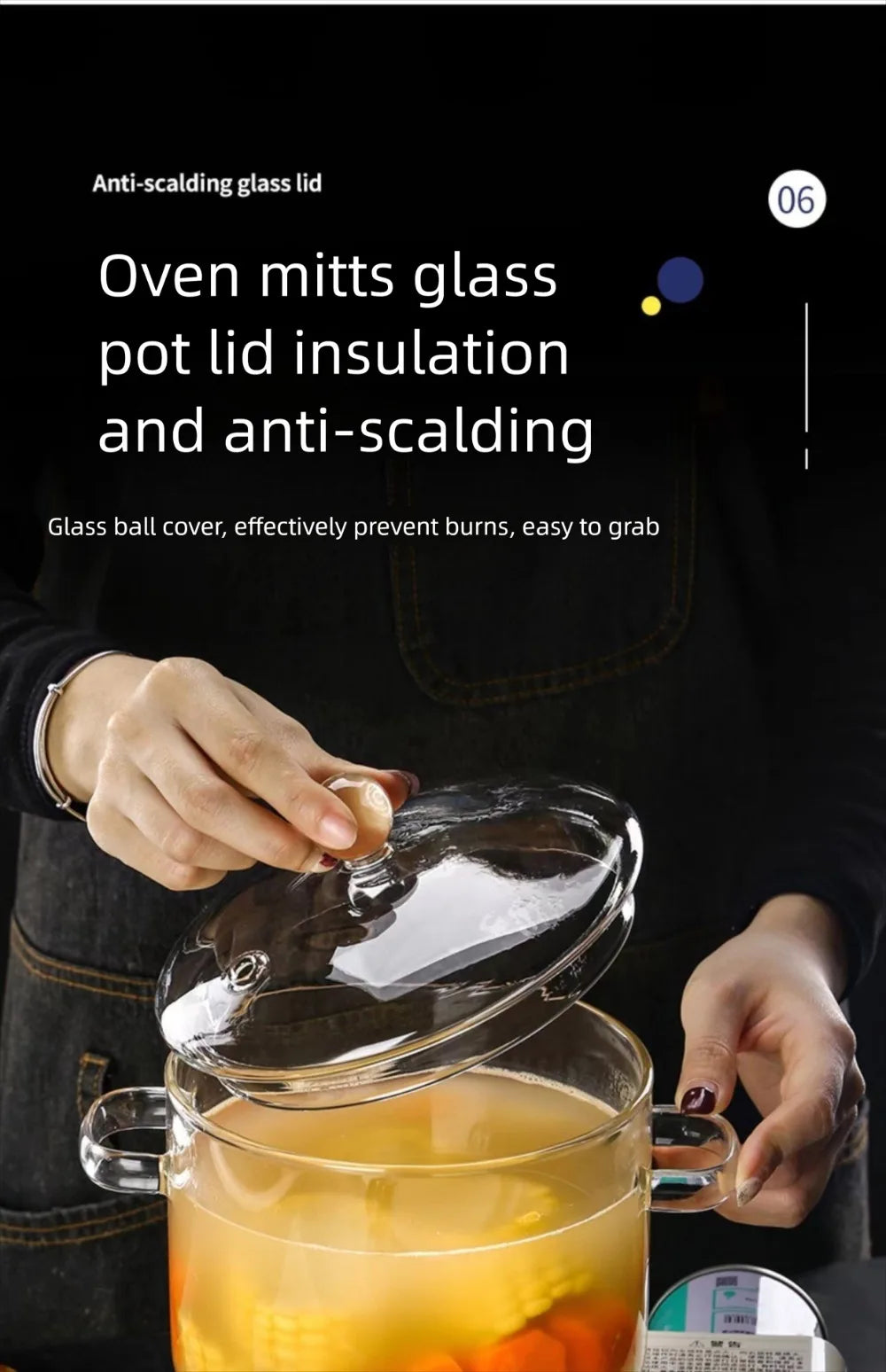 Hohe Borosilikatglas-Eintopf-Suppenschüssel 1350/1900 ml mit Griff Hitzebeständiger Glas-Kochtopf mit Deckel Transparenter Kochtopf
