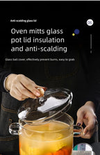 Hohe Borosilikatglas-Eintopf-Suppenschüssel 1350/1900 ml mit Griff Hitzebeständiger Glas-Kochtopf mit Deckel Transparenter Kochtopf