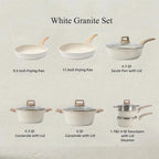 Set di 3-7 pentole e padelle Set di pentole antiaderenti Pentole a induzione in granito bianco Set da cucina antiaderente con padelle e casseruola