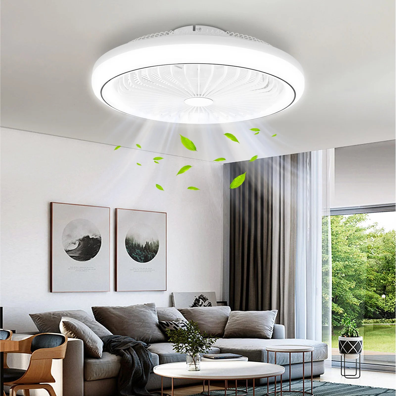 Ventilatore da soffitto con luce LED, telecomando, dimmerabile, 220V, bianco