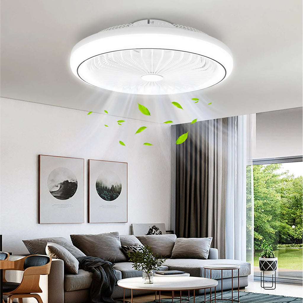 Ventilatore da soffitto con luce LED, telecomando, dimmerabile, 220V, bianco