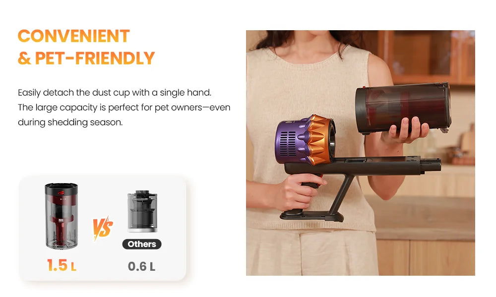 Erabros EV5 550W 70KPA Cordless Vacuum Cleaner with Ultra-Strong Suction Power, 80 Minutes Runtime, Smart Handheld Vacuum with 4 Modes