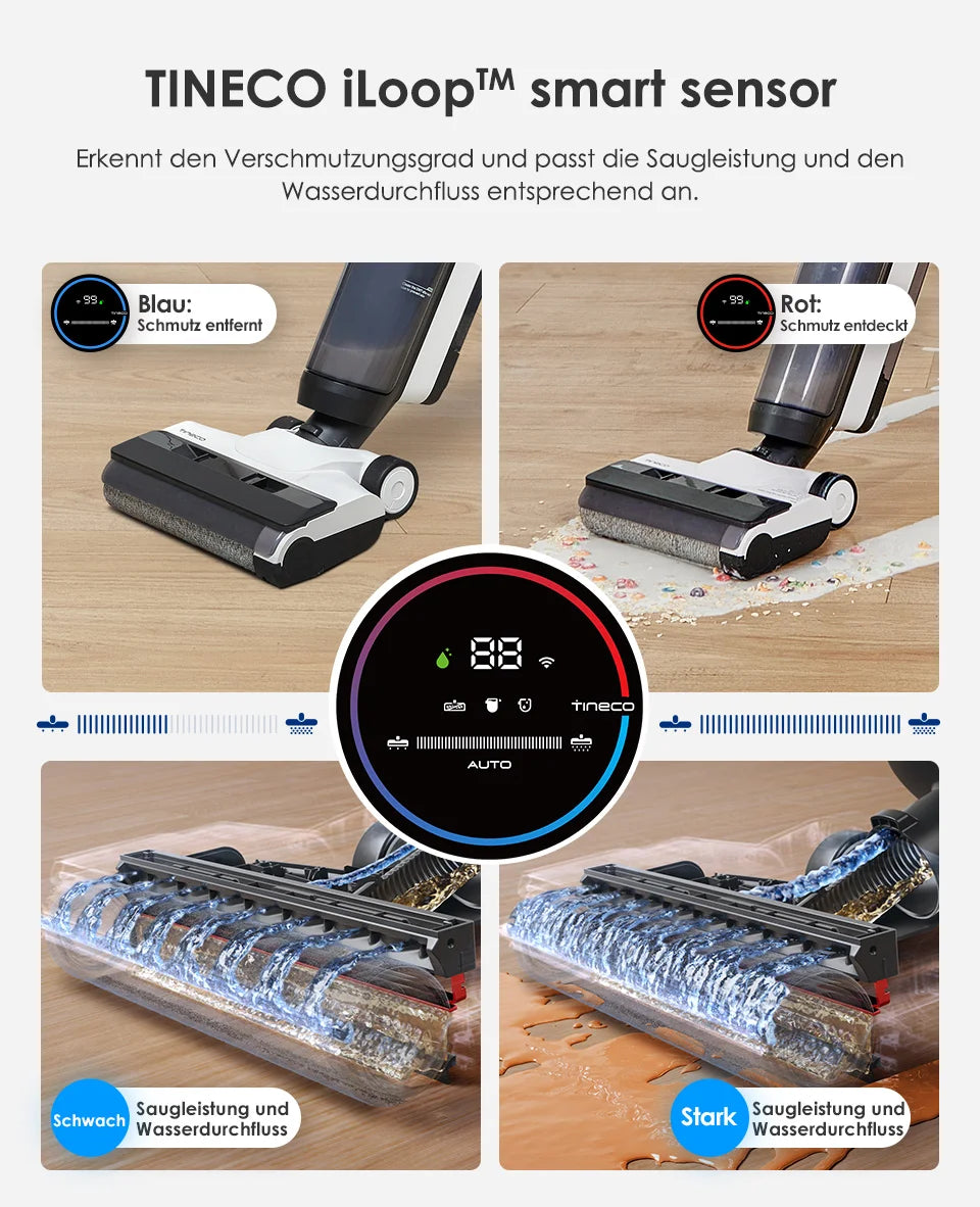 Tineco Floor One S5 Combo Smarter Nass-/Trockensauger mit iLoop-Technologie, 5-in-1 Nasssauger für Tierhaare, Hartböden, LED-Display, Wi-Fi