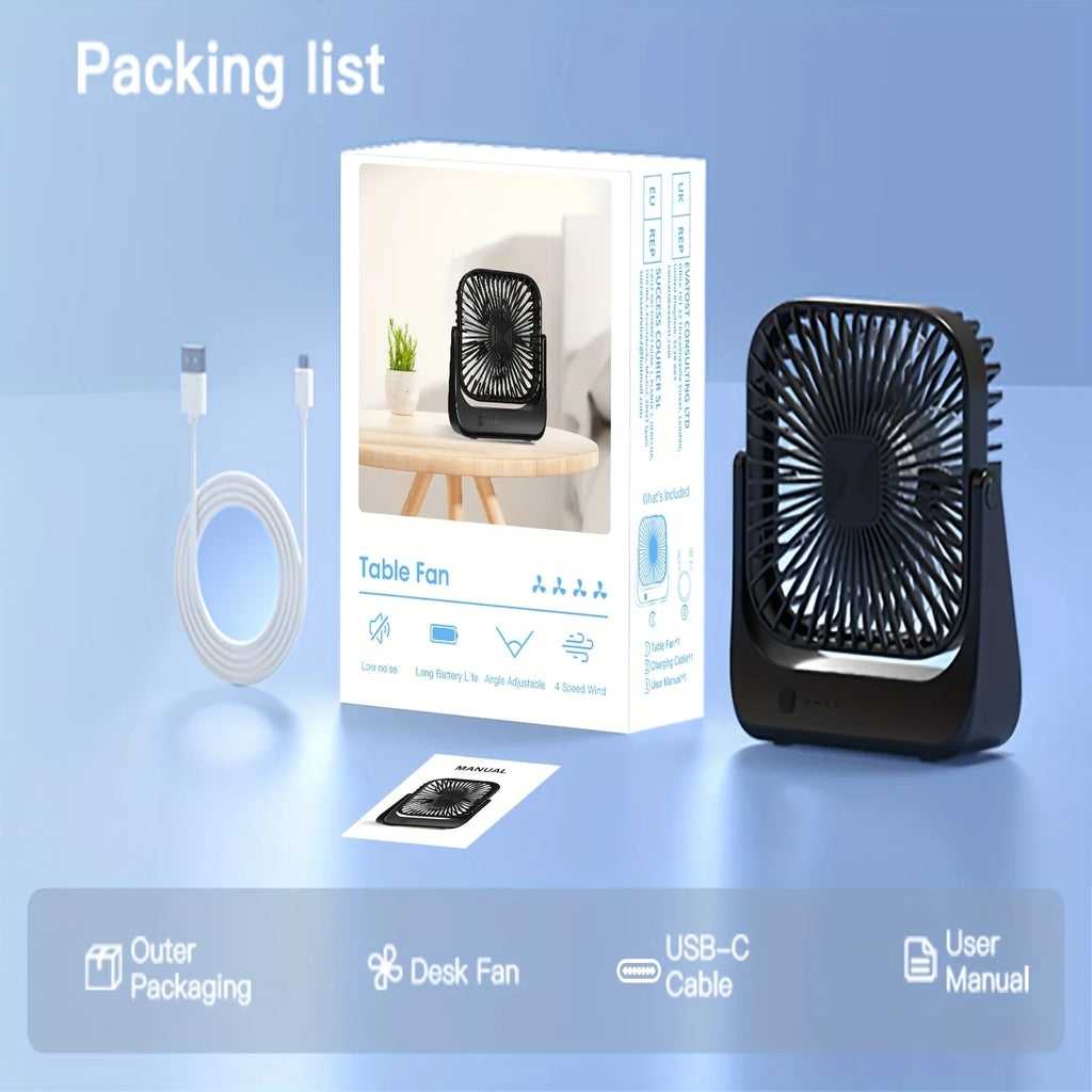 Mini ventilatore portatile USB da tavolo, flusso d'aria potente e funzionamento silenzioso, 4 velocità, vento a 180° ° Ventilatori da terra girevoli per la casa