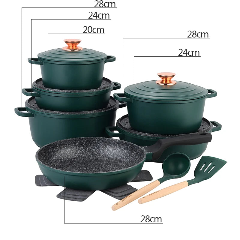 DONNOR Set di pentole in ceramica Set di pentole a induzione da 18 pezzi con coperchio Set di padelle e pentole antiaderenti salutari da cucina con padella JT532