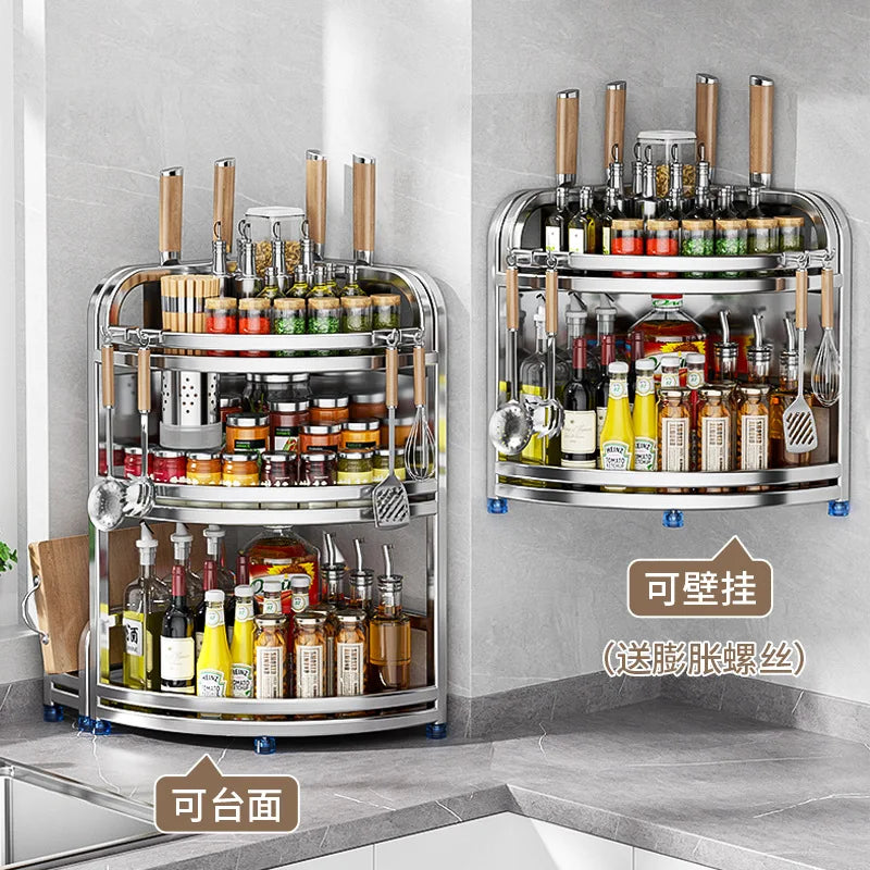 Mensola angolare da cucina, supporto angolare in acciaio inox, porta coltelli per condimenti e spezie, montaggio a parete per uso domestico