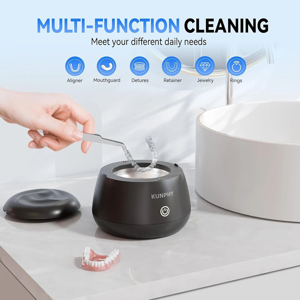KUNPHY Dental Pod Ultraschallreiniger für Retainer, UV-Licht-Sterilisator für Aligner, Nachtschienen, Mundschutz, Zahnprothesenreiniger