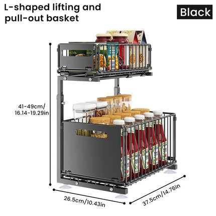 Two-Tier Pull-Out Organizer for Under Sink, Adjustable Kitchen Shelf, Pull-Out Cabinet Organizer, Spice Rack