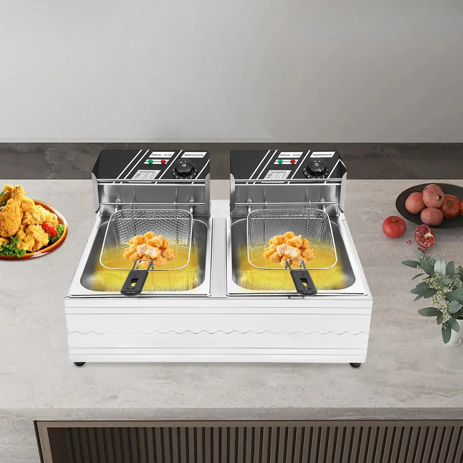 Friggitrice Elettrica a Doppia Vasca Bymaocar EF-82 2.5KW+2.5KW 30L Acciaio Inox 410