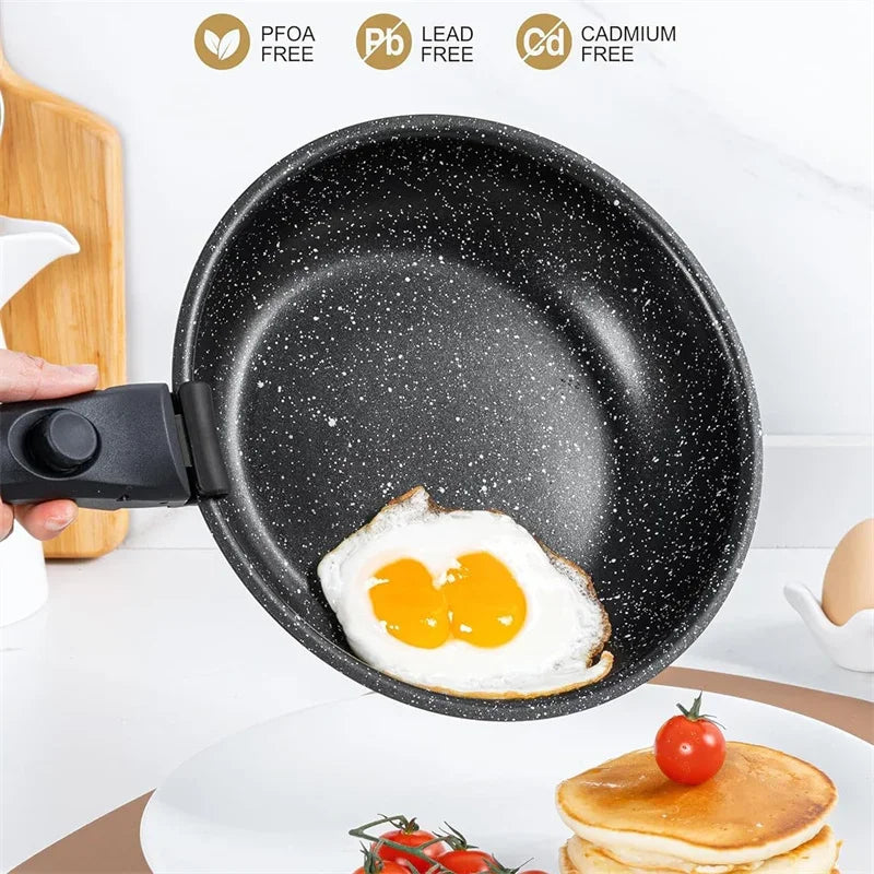 MICHELANGELO Padelle Antiaderenti Set Manico Rimovibile Padelle Rivestimento in Granito Padelle Non Tossicche Bistecca Frittata Padella Forno Sicuro