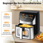 8,5L Multifunktions-Heißluftfritteuse, intelligente Fritteuse mit Sichtfenster, ölfreie elektrische Fritteuse mit LED-Touch-Steuerung, Familienbackofen