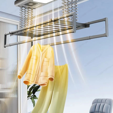 Home Balcony Electric Remote Control Lifting Clothes Drying Rack Aluminum Alloy Lighting Drying Folding Clothes Drying Rack