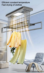 Home Balcone Elettrico Telecomando Sollevamento Stendibiancheria Lega di alluminio Illuminazione Asciugatura Stendibiancheria pieghevole