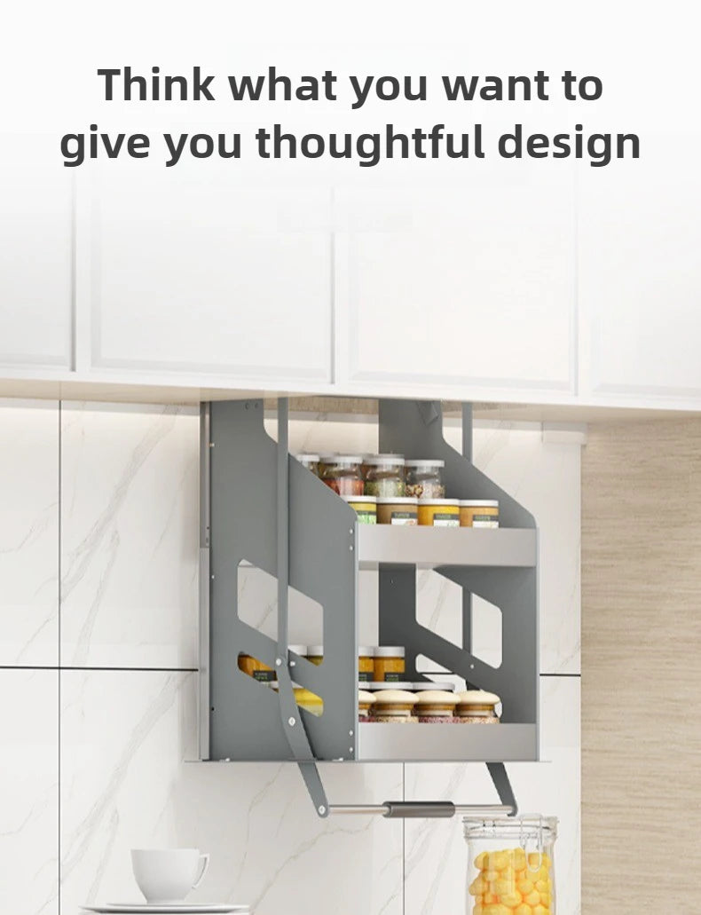 Scaffale Sollevabile Salvaspazio, Armadietto a Muro Estraibile, Scaffale Organizzatore, Scaffali Porta Spezie da Cucina, Mobili Multifunzionali per Cucina