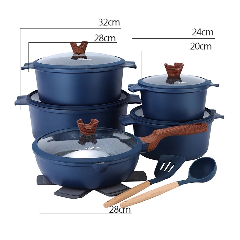 DONNOR 21 Pezzi Set di Pentole in Ceramica Set di Pentole e Padelle Antiaderenti Set da Cucina con Utensili e Protezioni per Padelle JT529