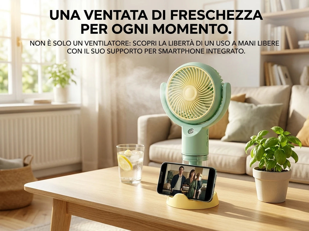 Ventilatore portatile a spruzzo, potente mini ventilatore da tavolo USB, flusso d'aria a 3 velocità, perfetto per casa, ufficio, camera da letto e viaggi all'aperto.
