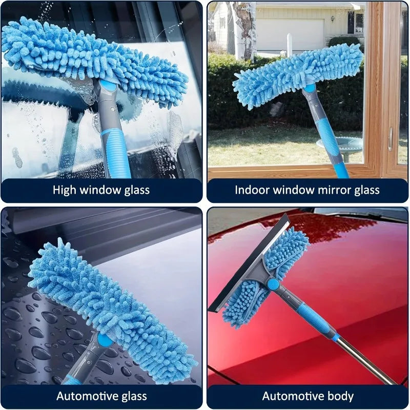 1 pz 2-in-1 pulitore per finestre a molti piani riutilizzabile tergipavimento e asta estensibile per lavaggio del vetro bordo in acciaio inossidabile