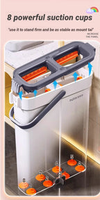 JOYBOS 40cm Flachwischmopp-Set „Hands Free“ mit Eimer, rotierender Bodenreiniger, waschbare Mikrofaser für Bad, WC und Zuhause