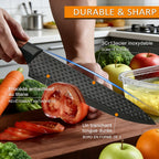 Set di 6 Coltelli da Cucina ZENG con Lame Affilate Antiaderenti, Manico Ergonomico in Legno, Set Completo per Cucinare e Tagliare