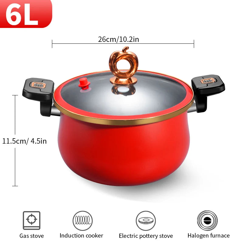 1 Stück Großer Suppentopf 26 cm/10 Zoll mit Drehverschlussgriff für schnelles Schmoren 6 Liter Schwarz Orange Rot Multifunktionaler Kochtopf für alle Herdarten geeignet