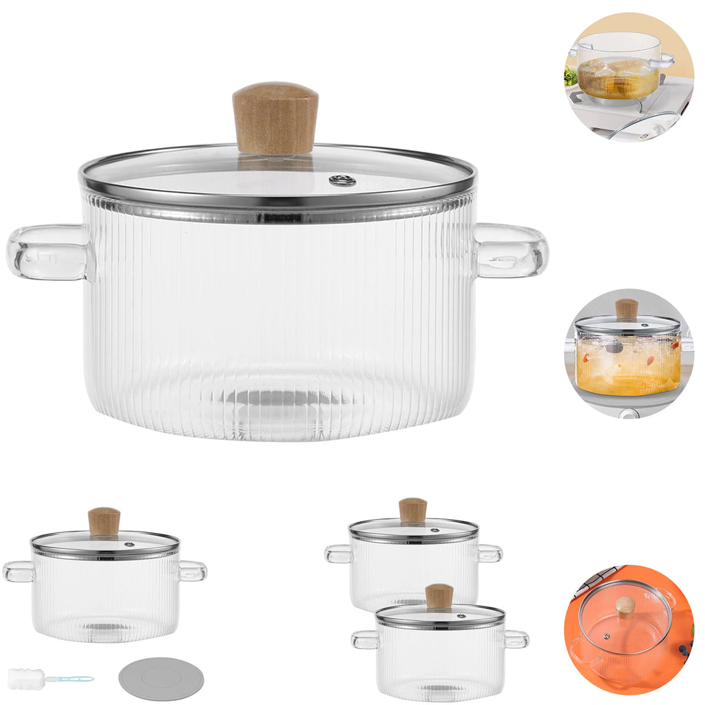 Glas-Topf mit Deckel Hitzebeständiger 1,6 l/54 Unzen Glas-Topf mit Doppelgriffen Antihaftbeschichteter Glas-Suppentopf Herdplatte