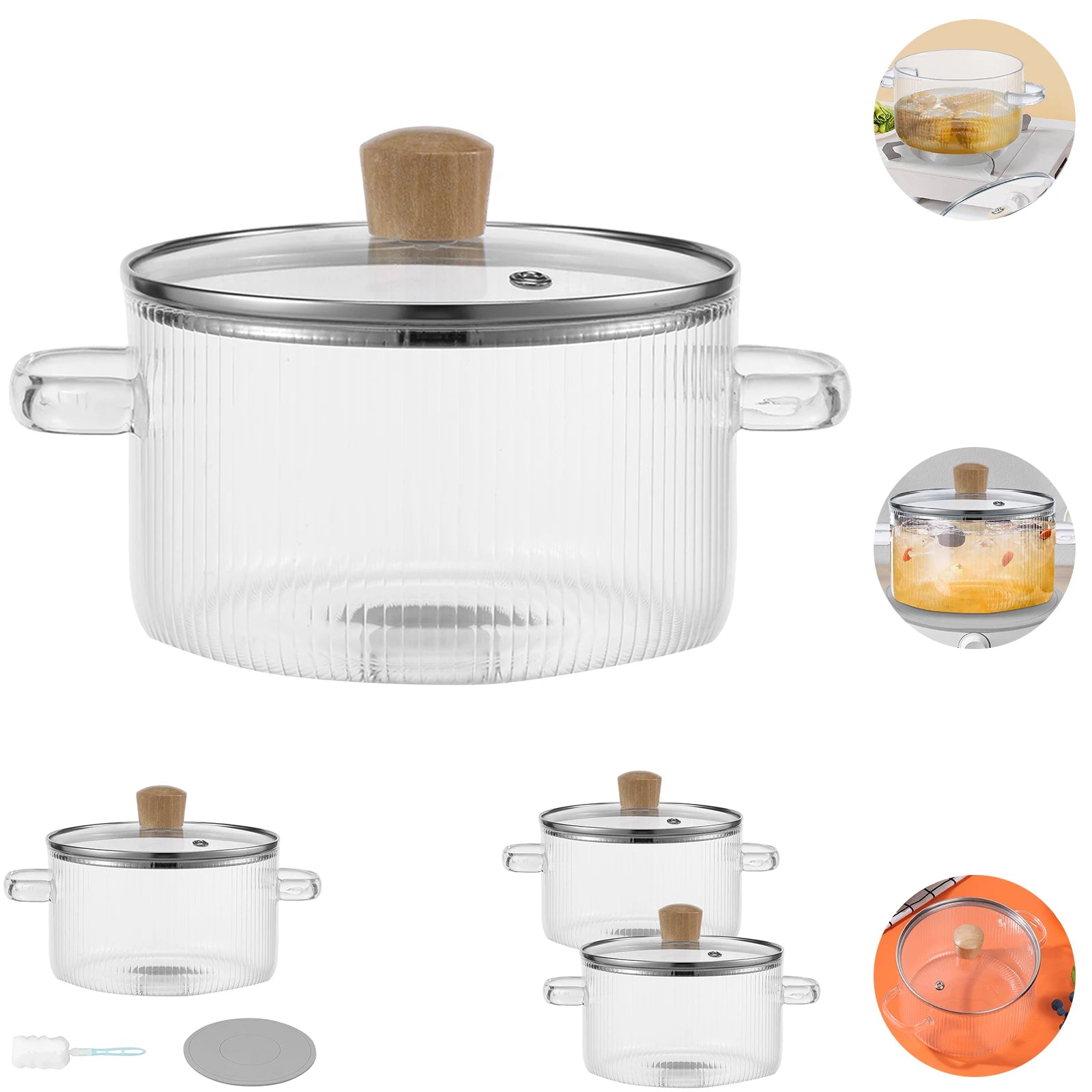 Glas-Topf mit Deckel Hitzebeständiger 1,6 l/54 Unzen Glas-Topf mit Doppelgriffen Antihaftbeschichteter Glas-Suppentopf Herdplatte