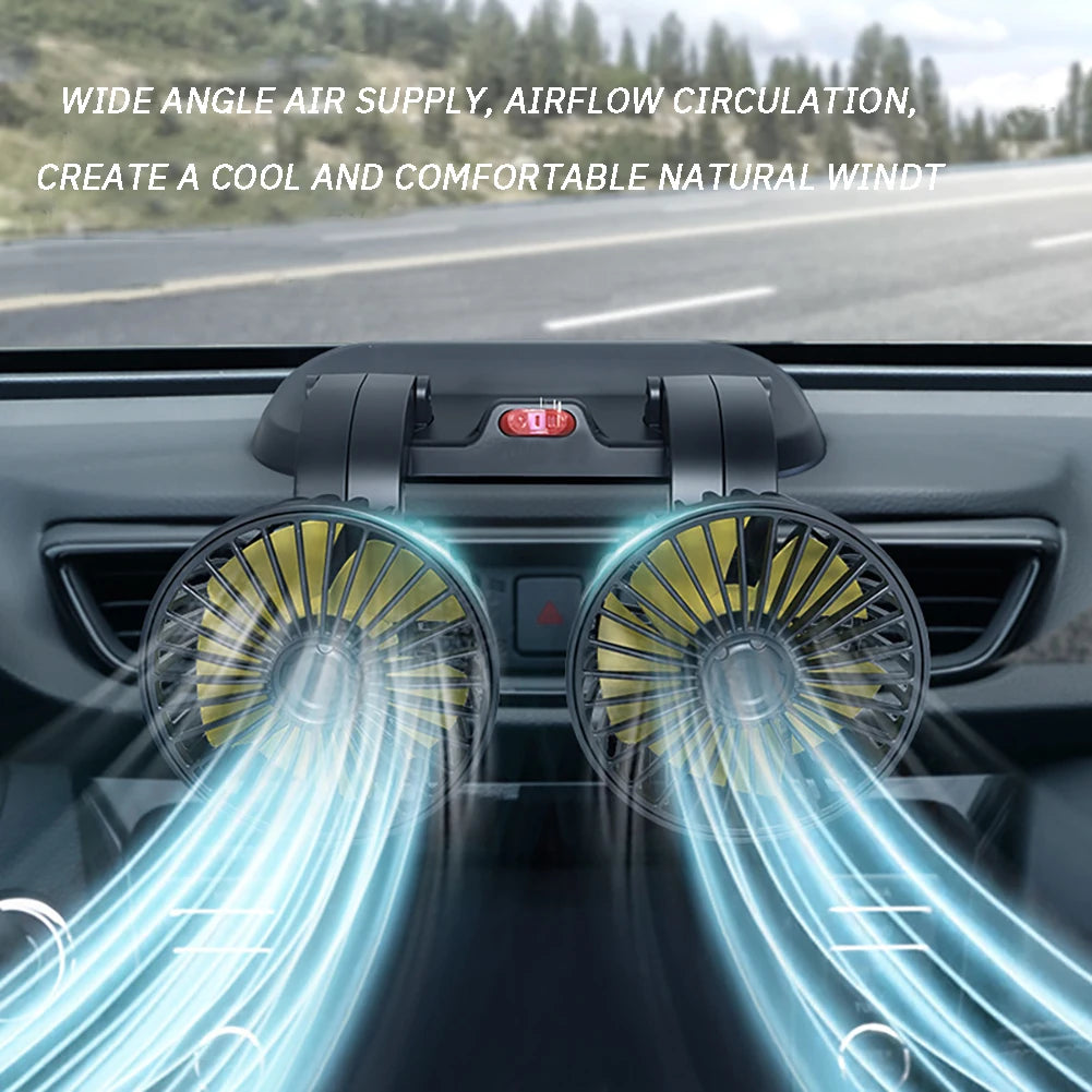 Ventilatore USB 5V, Ventilatore per Auto 12V a Doppia Testa, 2 Velocità Regolabili, Raffreddatore d'Aria Silenzioso per Interni Auto, Accessorio Essenziale per l'Estate