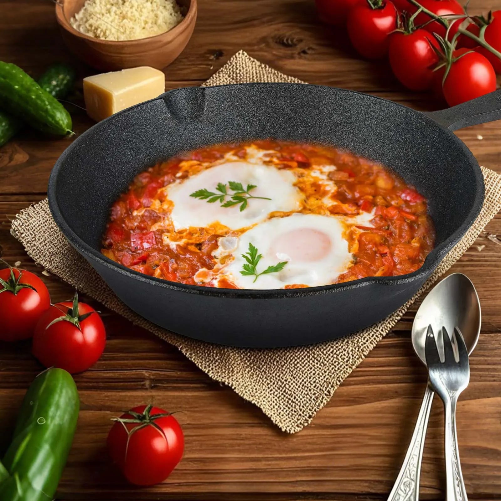 Set di 4 padelle in ghisa da 14/16/20/26 cm, non rivestite, antiaderenti, con elevata capacità di ritenzione del calore, per fornelli universali, barbecue, cottura e frittura.