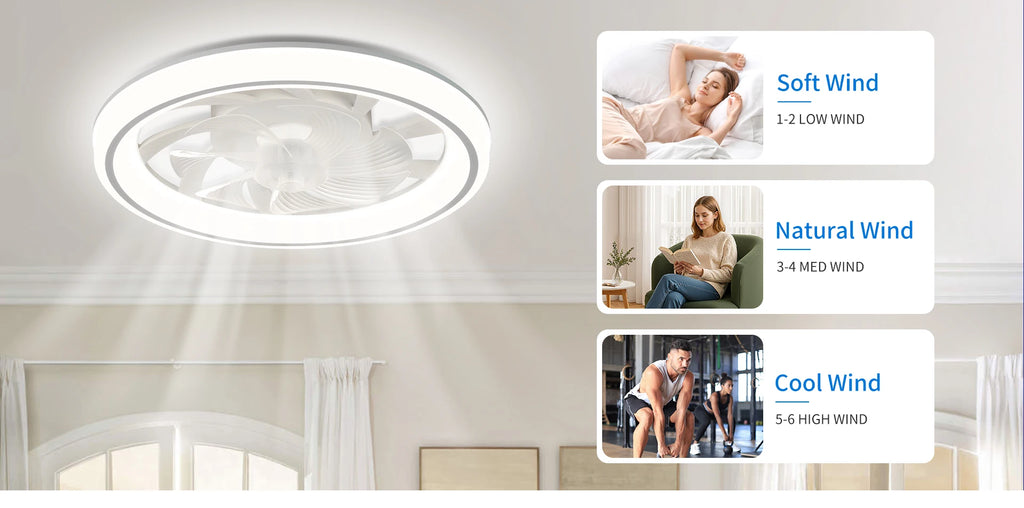 Ventilatore da Soffitto Intelligente con Telecomando e Luce Dimmerabile, Moderno per Camera da Letto, Silenzioso con LED