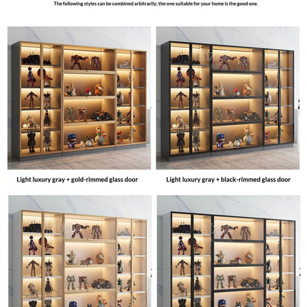 Customizable Display Case with Tempered Glass Door, LED Light, Large Capacity, Multiple Compartments, Aluminum Frame, Eco-Friendly