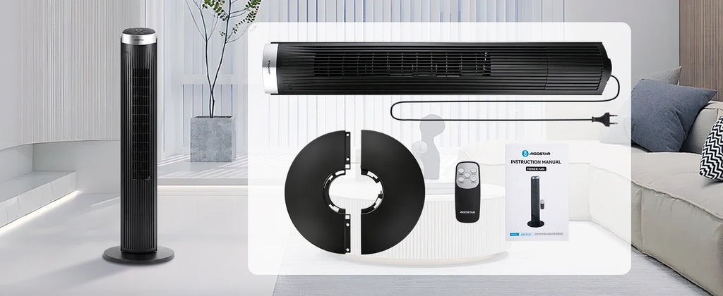 Aigostar Digitaler Turmventilator mit Fernbedienung/12-Stunden-Timer. 4 Modi und 3 einstellbare Geschwindigkeiten. 45W Leistung, 65° Oszillation, 93CM, für Zuhause und Büro, Schwarz
