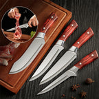 ZENG 4-teiliges Edelstahl-Fleischermesser-Set mit rotem Kunstholzgriff und Lederscheiden für die Küche