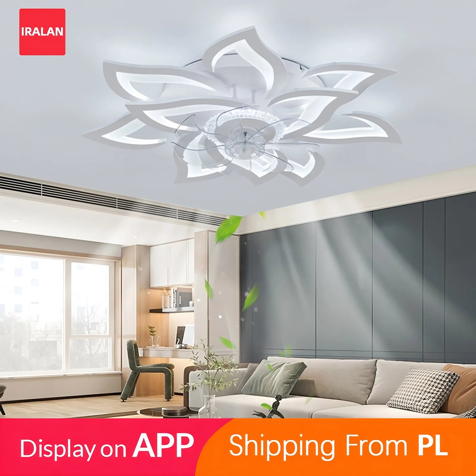 Ventilatore da soffitto con lampada LED, in acrilico a forma di loto, 6 velocità, silenzioso, a risparmio energetico, con luce integrata