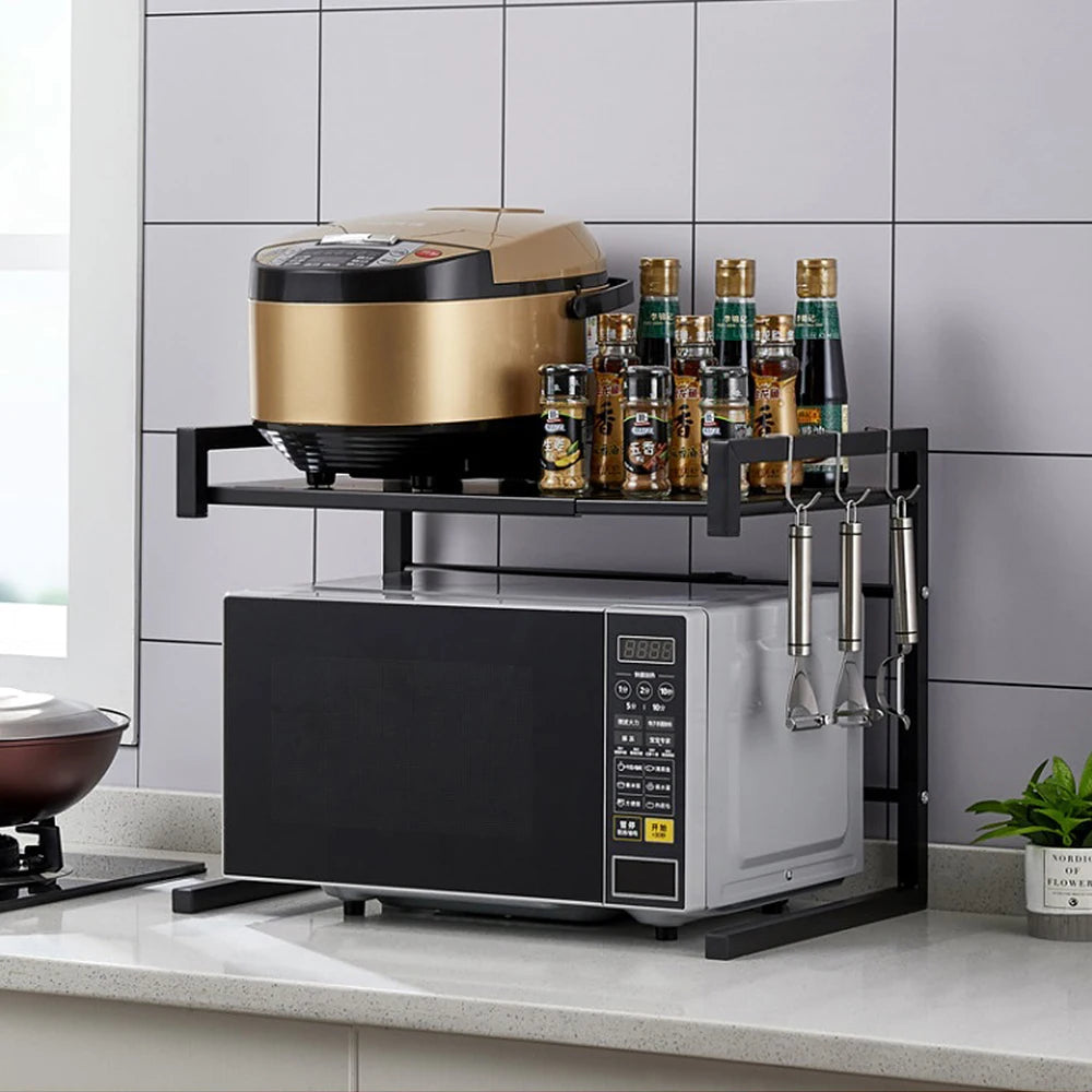 Scaffale per microonde da cucina, ripiano per microonde a 2 strati - espandibile - per spezie, lattine, bottiglie, fino a 25 kg (42 cm (40-65 cm)